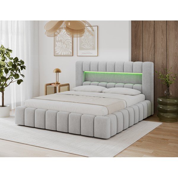 Svijetlo sivi tapecirani bračni krevet s prostorom za odlaganje s podnicom 140x200 cm Lamica – ELTAP-image-4