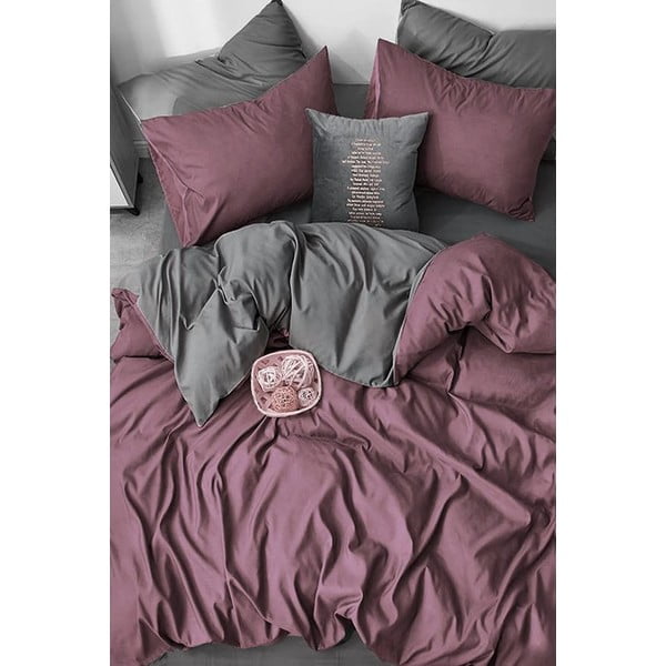 Ljubičasto-siva pamučna posteljina za krevet za jednu osobu/s produženom plahtom  160x220 cm - Mila Home