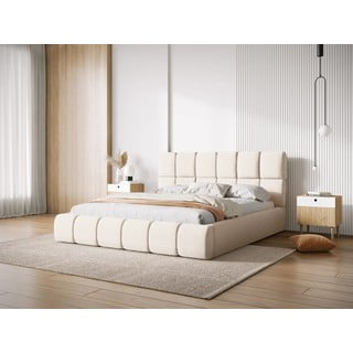 Krem tapecirani bračni krevet s prostorom za odlaganje s podnicom 160x200 cm Bellis – Micadoni Home