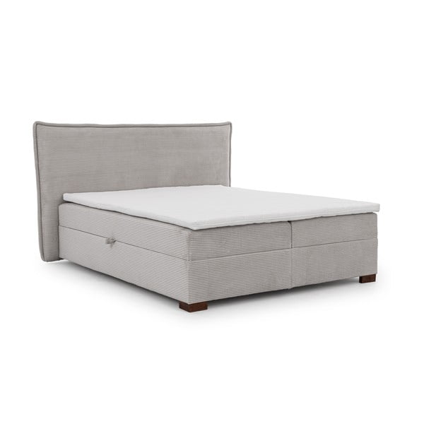 Svijetlo sivi boxspring krevet s prostorom za odlaganje 140x200 cm Lysa – Ropez
