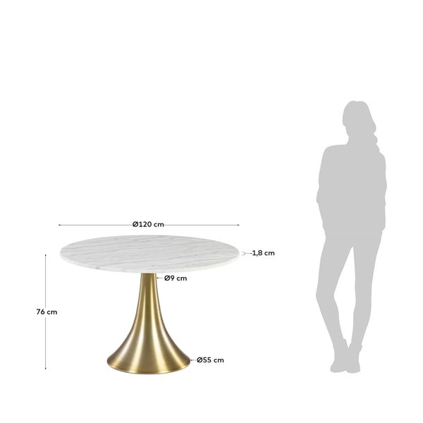 Bijeli okrugli blagovaonski stol u mramornom dekoru Kave Home, ø 120 cm-image-2