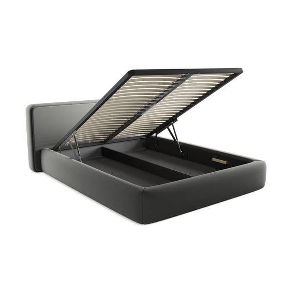 Sivi tapecirani bračni krevet s prostorom za odlaganje s podnicom 160x200 cm Kiana – Makamii-image-3