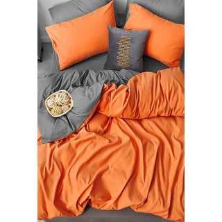 Narančasta/siva pamučna posteljina za bračni krevet/za produženi krevet s uključenom plahtom/4-dijelna 200x220 cm – Mila Home