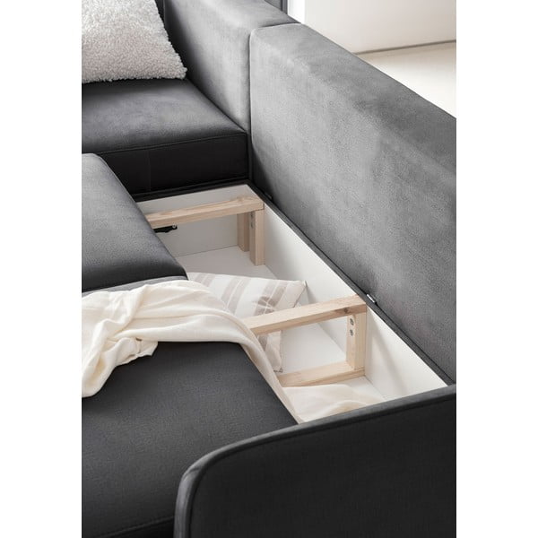 Tamno siva baršunasti sklopiva/s prostorom za odlaganje kutna garnitura (s lijevim kutom/s ležaljkom) Silva – ELTAP-image-3