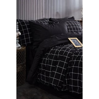 Crna posteljina za bračni krevet/za produženi krevet s uključenom plahtom/4-dijelna 200x220 cm Geometric – Mila Home
