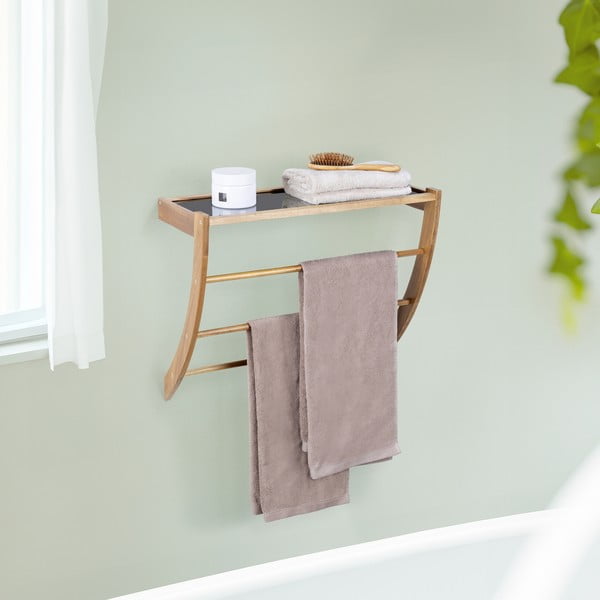 Drveni zidni držač za ručnike u tamnoj prirodnoj boji Fondi – Wenko-image-1