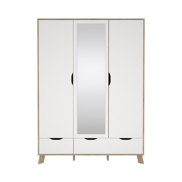 Bijeli/u prirodnoj boji ormar u dekoru hrasta s ogledalom 147x201x58 cm Ikast – Tvilum