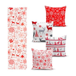 Set od 4 božićne jastučnice i gazišta na stolu Minimalističke navlake za jastuke Crvena pahuljica