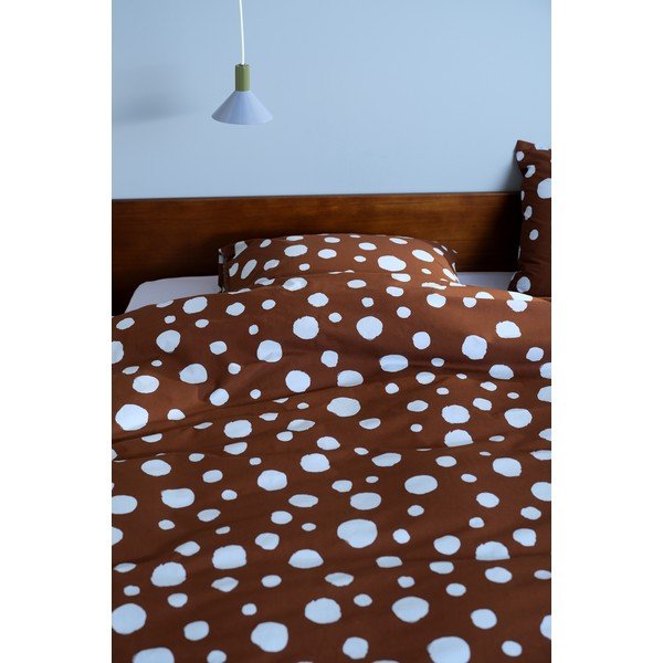 Svijetlo plava/smeđa pamučna posteljina za bračni krevet/za produženi krevet 200x220 cm Rigmor Dot – Jotex-image-1