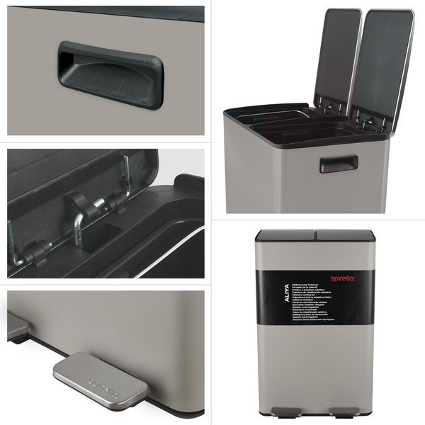 Smeđe-siva željezna kanta za smeće 2x30 l za odvojeni otpad/s pedalom   Aliya – Spirella-image-4