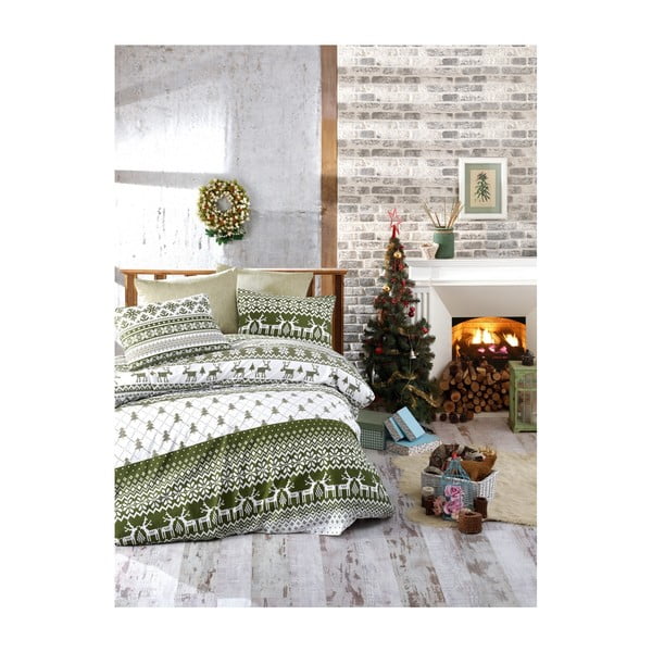 Božićna pamučna posteljina s plahtama Alice, 160 x 220 cm