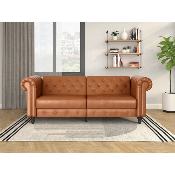 Konjak smeđa sklopiva sofa od imitacije kože 236 cm Felix – Støraa-image-4
