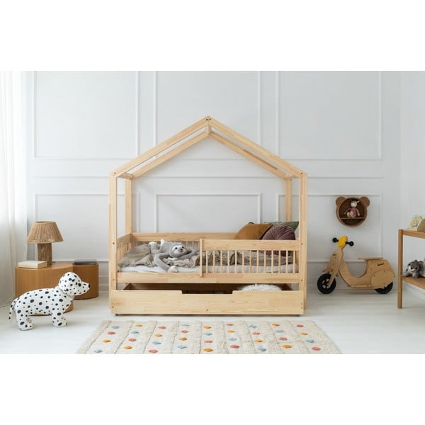 Dječji krevet od masivnog bora u obliku kućice/s dodatnim ležajem s prostorom za pohranu 80x200 cm u prirodnoj boji Mila RMW – Adeko