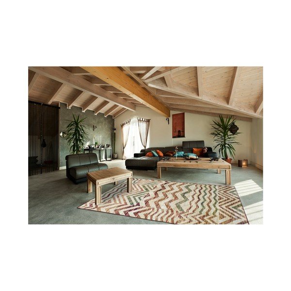 Bež-tamnocrveni tepih od viskoze Universal Belga Zig Zag, 70 x 220 cm-image-2