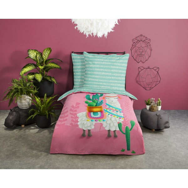 Ružičasta/tirkizna pamučna dječja posteljina za krevet za jednu osobu 140x200 cm Lalama – Good Morning-image-1