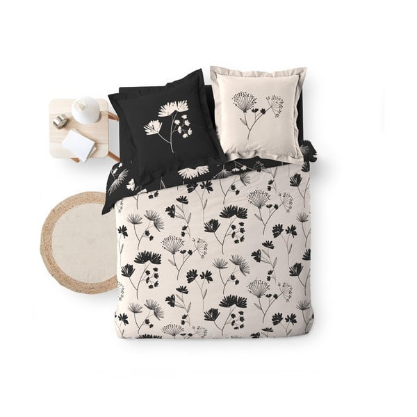 Crna/bež posteljina za bračni krevet/za produženi krevet od pamučnog perkala 240x220 cm Iris – douceur d'intérieur