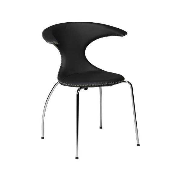 Blagovaonska stolica od crne kože s kromiranim postoljem DAN – FORM Denmark Flair