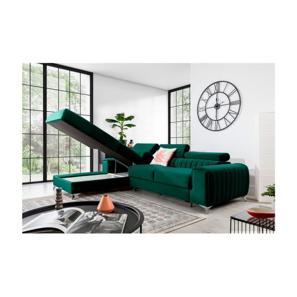 Zelena baršunasti sklopiva/s prostorom za odlaganje kutna garnitura (s lijevim kutom/s ležaljkom) Grayson – ELTAP-image-3