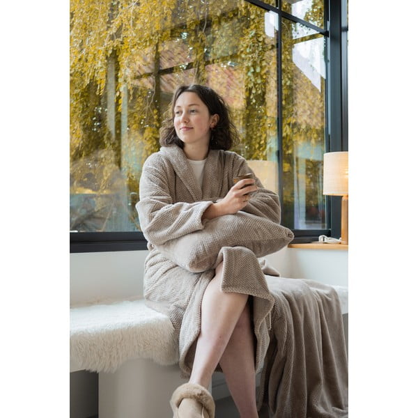 Smeđe-sivi kućni ogrtač od mikropliša S/M Pippa – Tiseco Home Studio-image-1