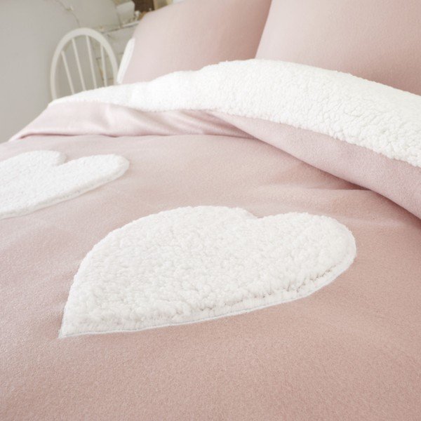 Ružičasta posteljina od flisa s motivom srca Catherine Lansfield, 135 x 200 cm-image-2