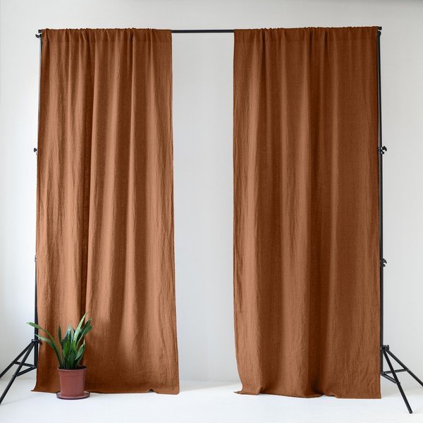 Smeđa lanena zavjesa 140x300 cm Hazelnut – Linen Tales