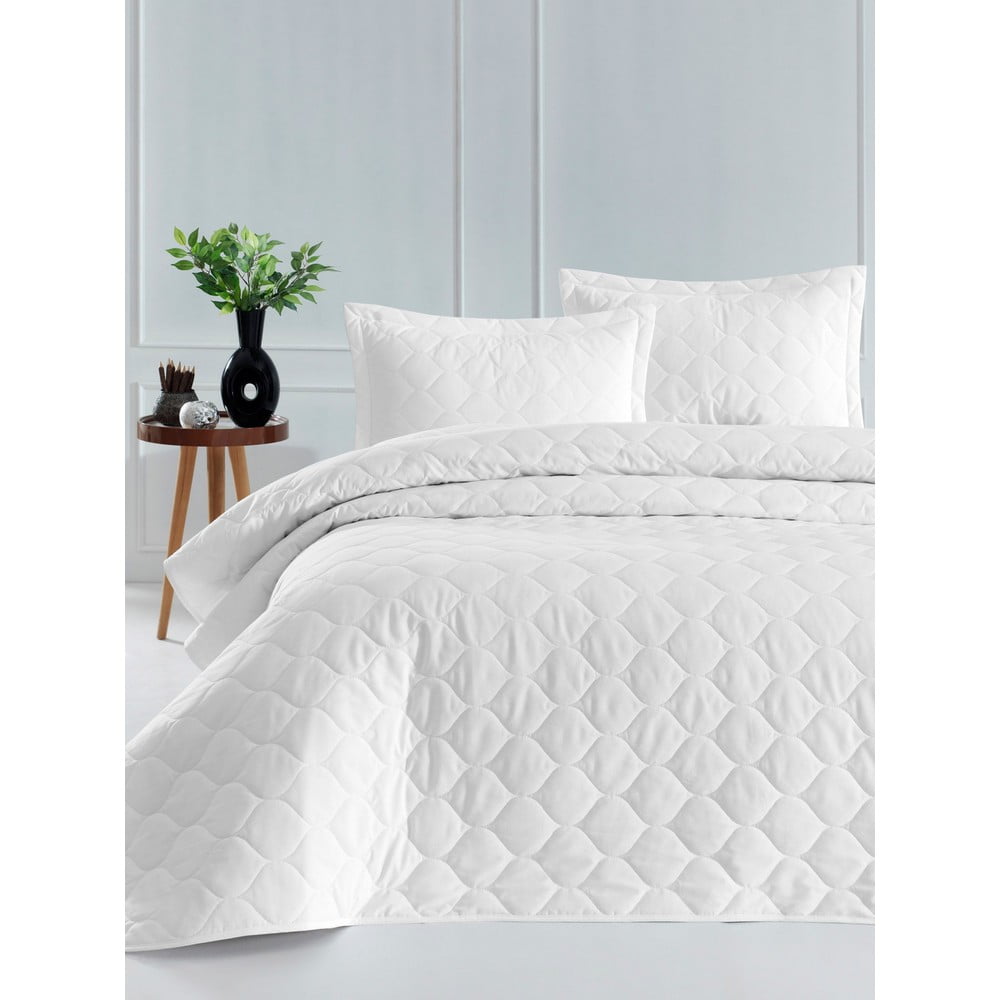 Bijeli prekrivač s 2 jastučnice od ranforce pamuka Mijolnir Fresh, 225 x 240 cm