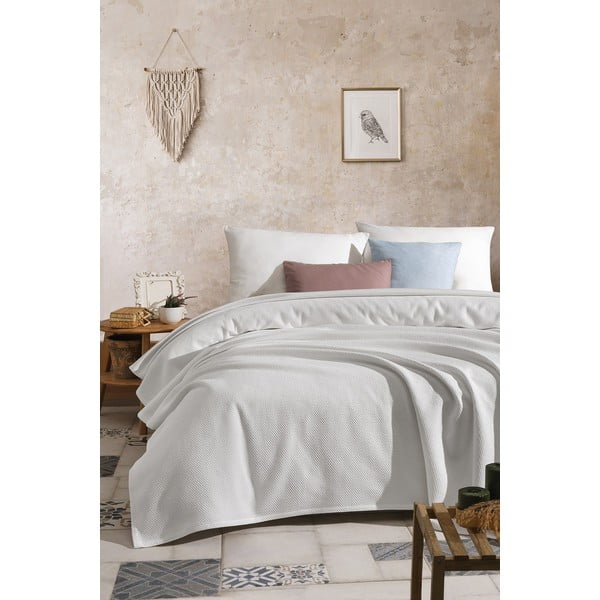 Bijeli pamučni prekrivač za bračni krevet 220x240 cm - Mijolnir