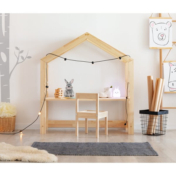 Dječji radni stol u obliku kućice od borovog drva Adeko Bran, 40 x 111 cm