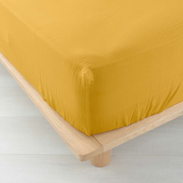 Žuta  plahta s gumom od muslina 160x200 cm Angelia – douceur d'intérieur