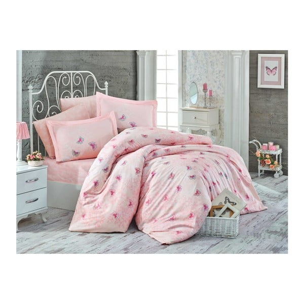 Svijetlo ružičasta posteljina s plahtama za bračni krevet Maria, 200 x 220 cm