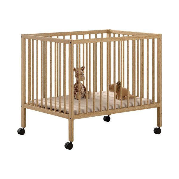 Putni krevetić od masivne bukve s podesivom visinom/na kotačićima 95x75 cm u prirodnoj boji Dino – Vipack