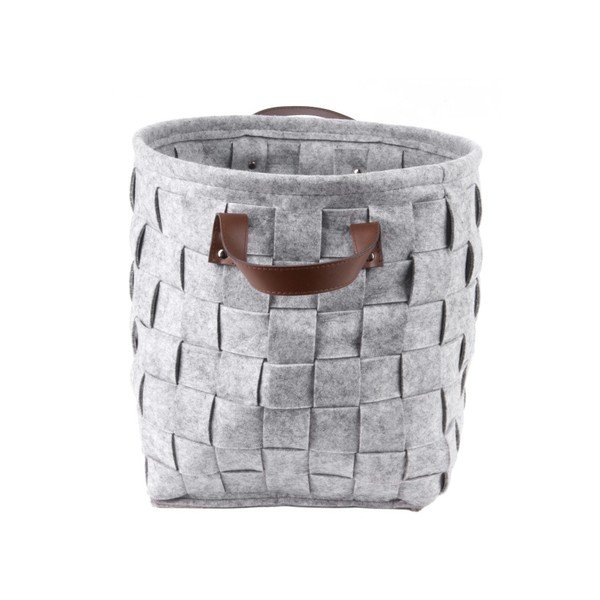 Siva košara za pohranu s kožnim ručkama PT LIVING Storage, ⌀ 34 cm-image-1