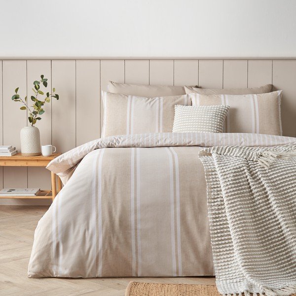 Bež 3-dijelna posteljina za bračni krevet 200x200 cm Banded Stripe – Catherine Lansfield-image-3