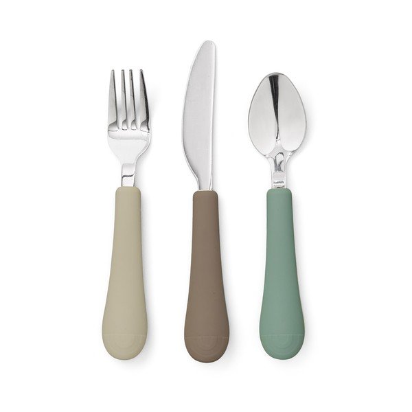 Smeđi/bež silikonski dječji pribor za jelo 3 kom Olive Mix – Cam Cam Copenhagen