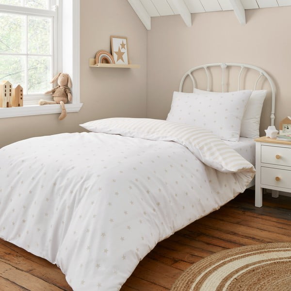 Bijela/bež pamučna dječja posteljina za krevet za jednu osobu 135x200 cm Mini Star & Stripes – Bianca-image-1
