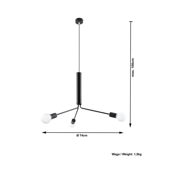 Crna viseća svjetiljka s metalnim sjenilom ø 74 cm Donato – Sollux-image-2