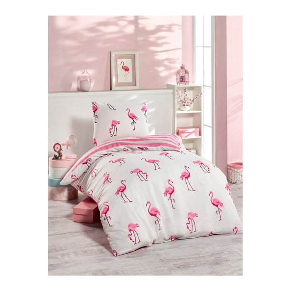 Ružičasta posteljina za Jussno Flamingos, 140 x 220 cm