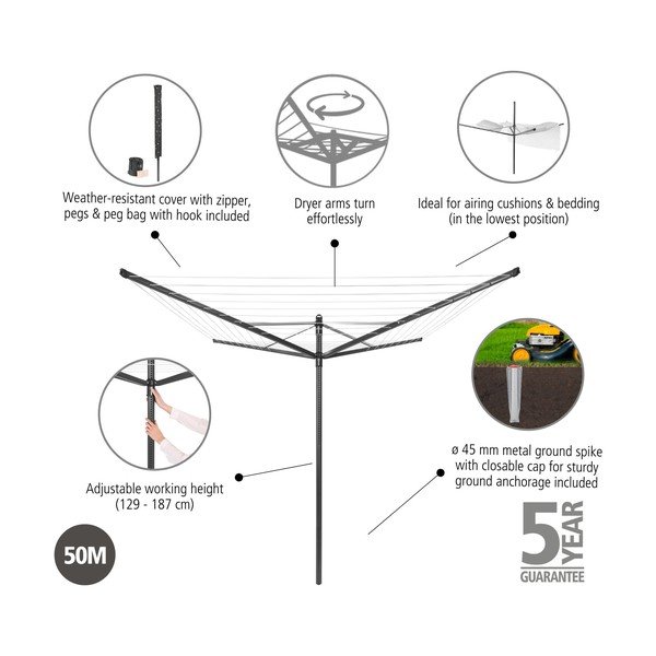Antracitno siva vrtna sušilica za rublje 50 m Lift-O-Matic – Brabantia-image-4