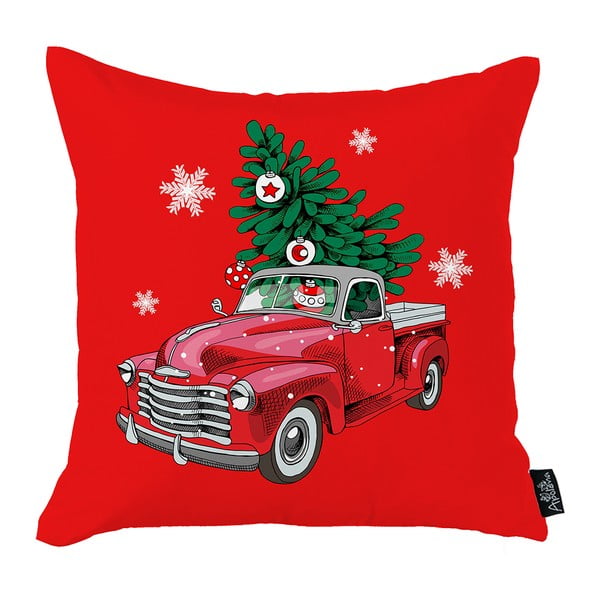 Mike &amp; Co. crvena božićna navlaka za jastuk NEW YORK Honey Božićni auto i drvce, 45 x 45 cm
