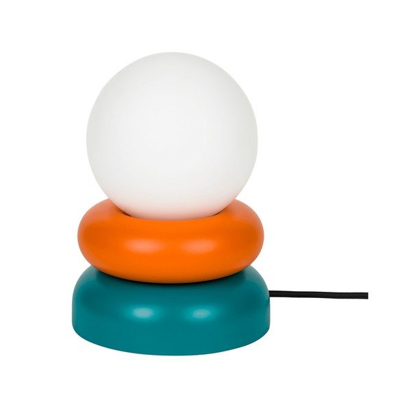 Petrolej zelena/narančasta stolna lampa od masivnog drveta sa staklenim sjenilom (visina 24 cm) Otem – noo.ma