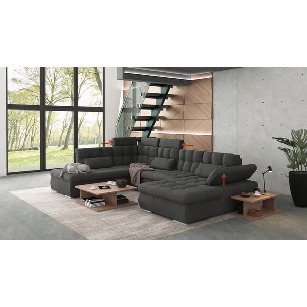 Antracitno siva sklopiva/s prostorom za odlaganje kutna garnitura (s lijevim kutom/u obliku slova "U") Merkur – Ropez-image-1