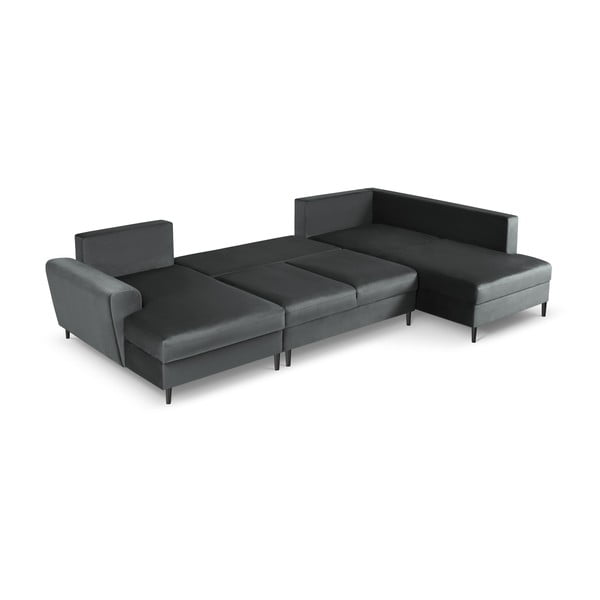 Tamno siva baršunasti sklopiva/s prostorom za odlaganje kutna garnitura (s desnim kutom/u obliku slova "U") Kyoto – Cosmopolitan Design-image-2