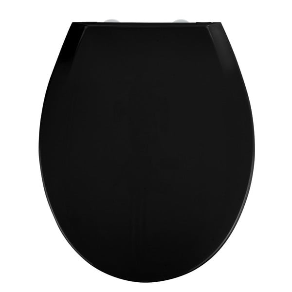 Crno sjedalo za toalet s lakim zatvaranjem Wenko Kos, 44 x 37 cm
