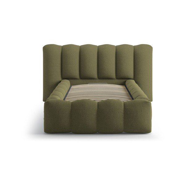 Kaki zeleni tapecirani krevet s prostorom za odlaganje s podnicom 90x200 cm Lupine – Micadoni -image-3