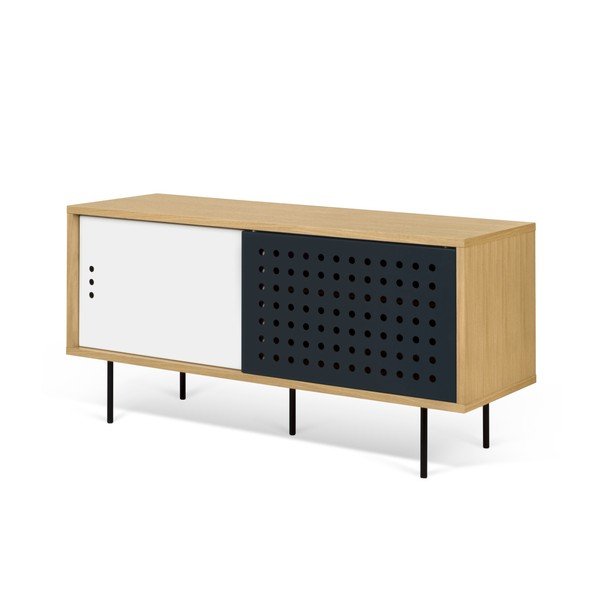 TV komoda u hrastovom drvu s crno-bijelim detaljima TemaHome Dann Dots, dužina 135 cm-image-2