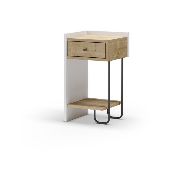 Bijeli/u prirodnoj boji noćni ormarić u dekoru hrasta s policama Mercure – Marckeric-image-3