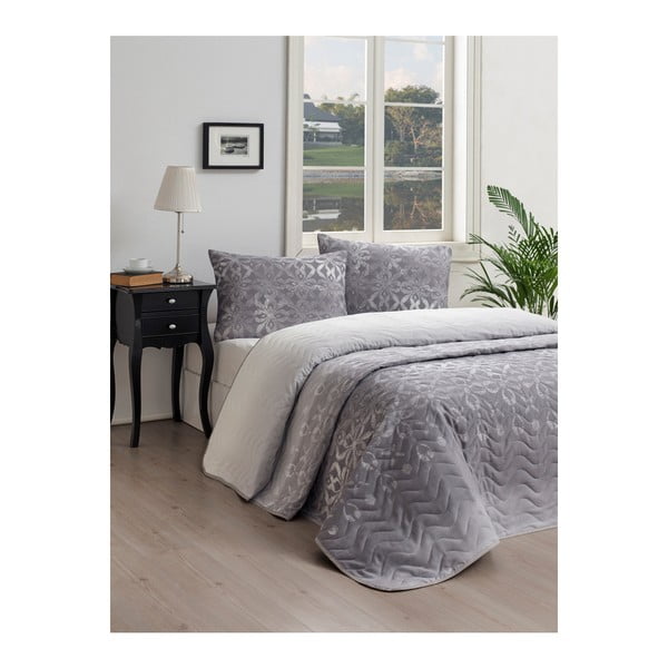 Set pamučnog prekrivača i 2 jastučnice EnLora Home Twed Grey, 200 x 220 cm