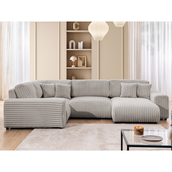 Svijetlo siva kutna garnitura od samta (s lijevim kutom/u obliku slova "U") Justin – Ropez-image-1