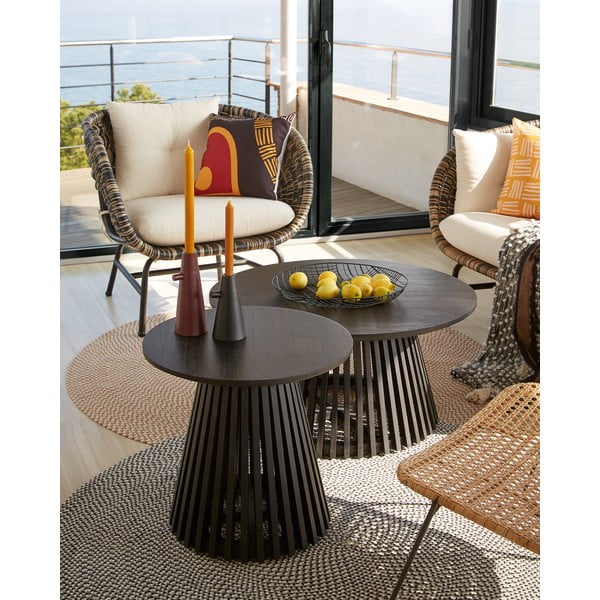 Crni stolić za kavu od tikovine Kave Home Irune, ⌀ 80 cm-image-2