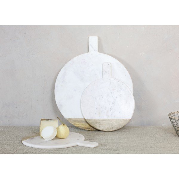 Posluživanje kružne ploče bijelog mramora i mangew drva bwari, Ø 32 cm-image-2